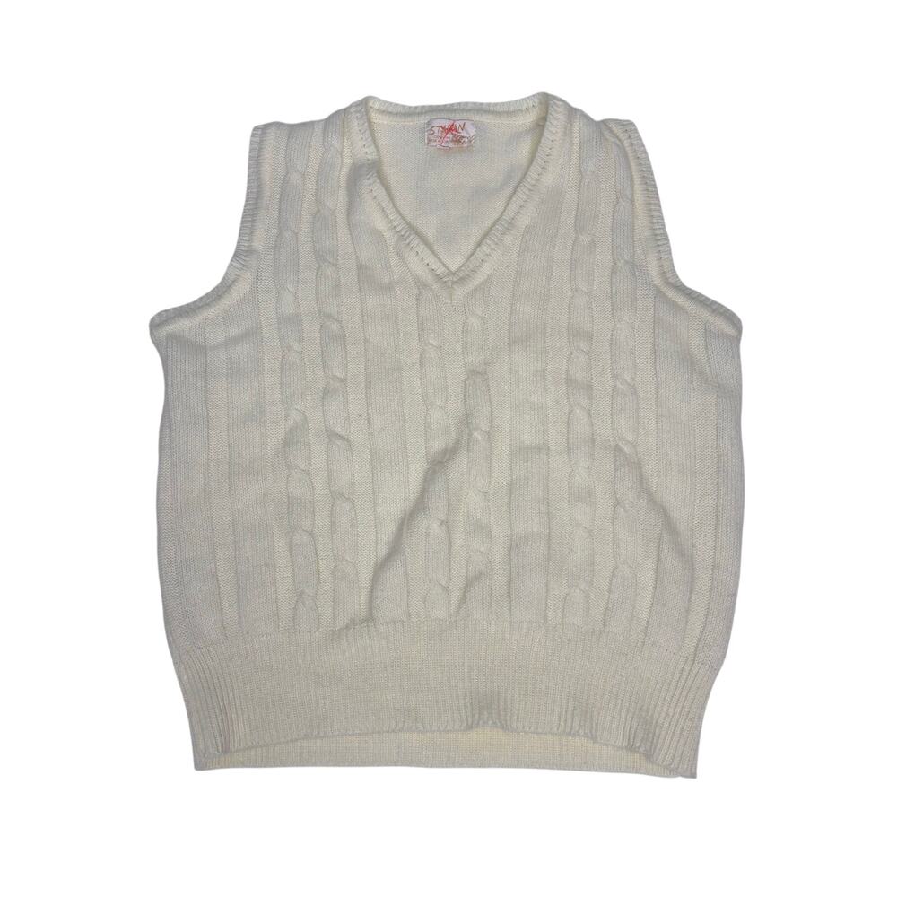 Vintage Cream Cableknit V Neck Sweater Vest M